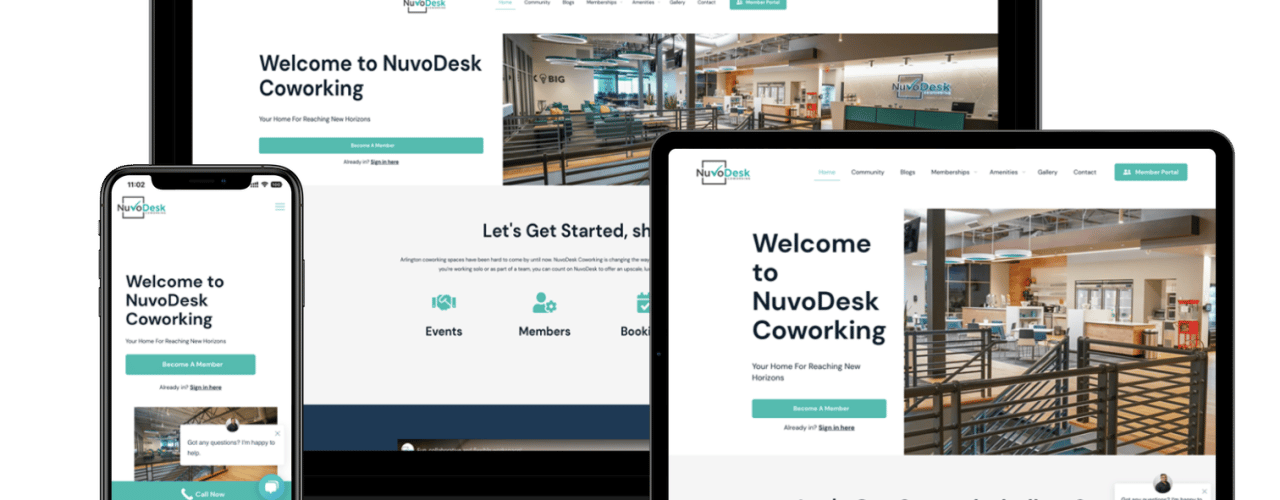 digital device showing the new website design for nuvodesk coworking