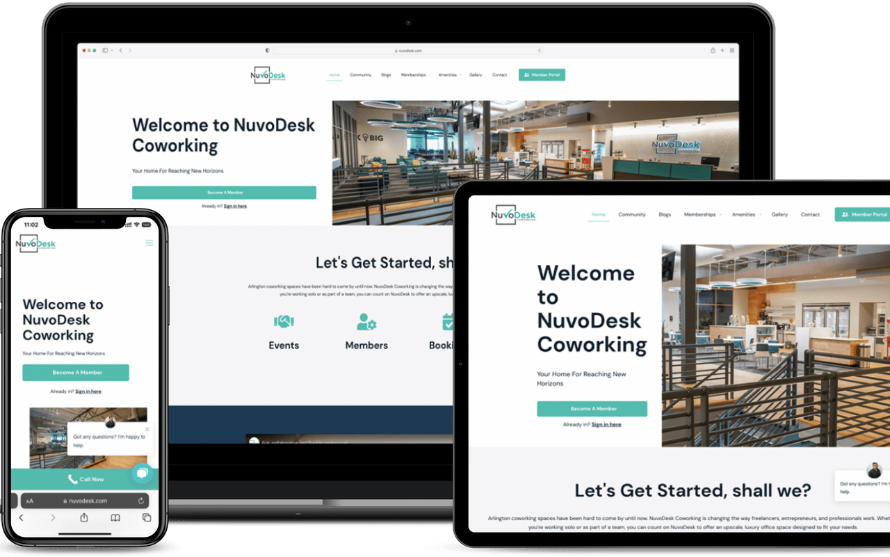 digital device showing the new website design for nuvodesk coworking