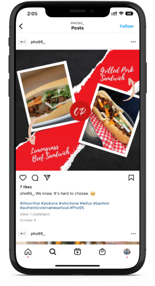 digital device showing instagram ad for pho95