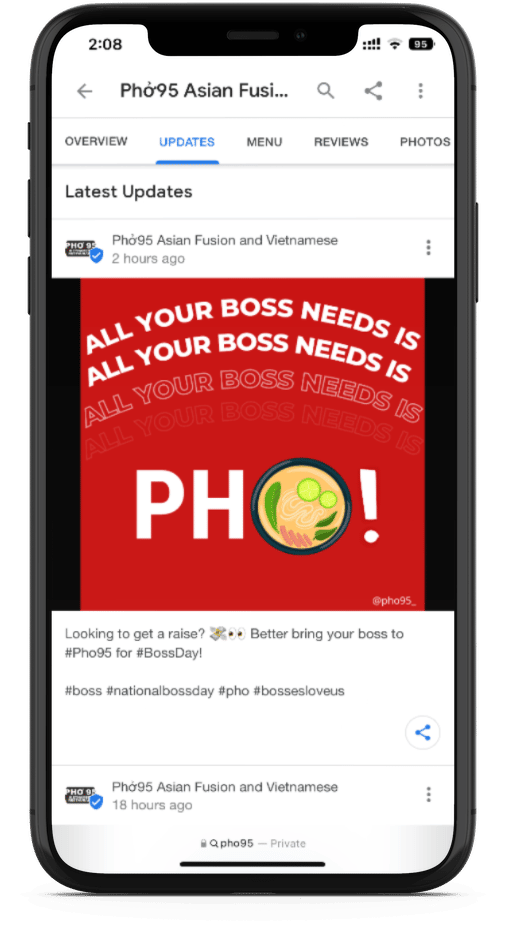 digital device showing google my business ad for pho95