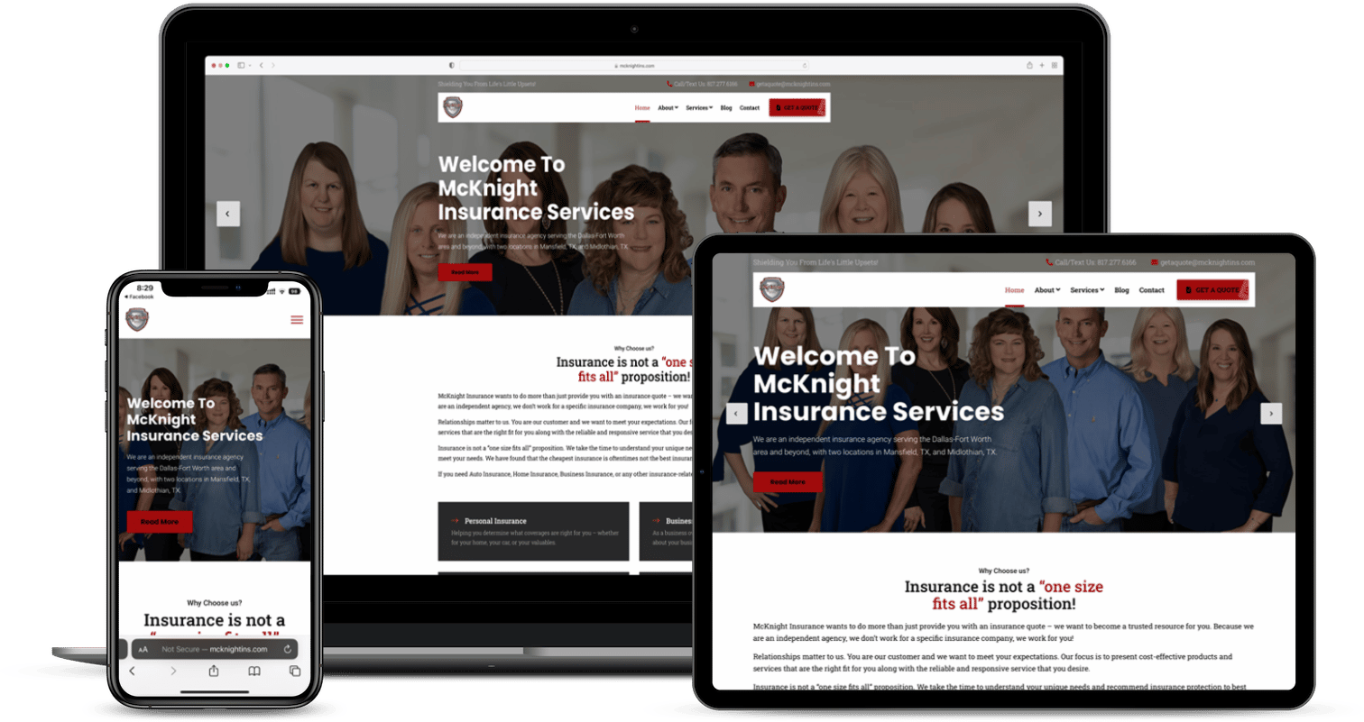 digital devices showing website design for mcknight insurance