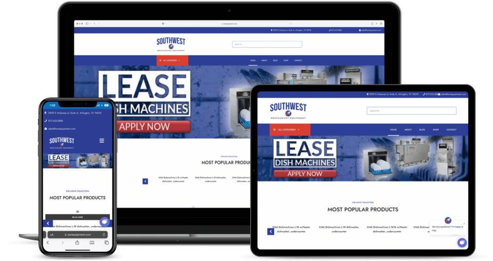 digital devices showing website design for southwest restaurant equipment