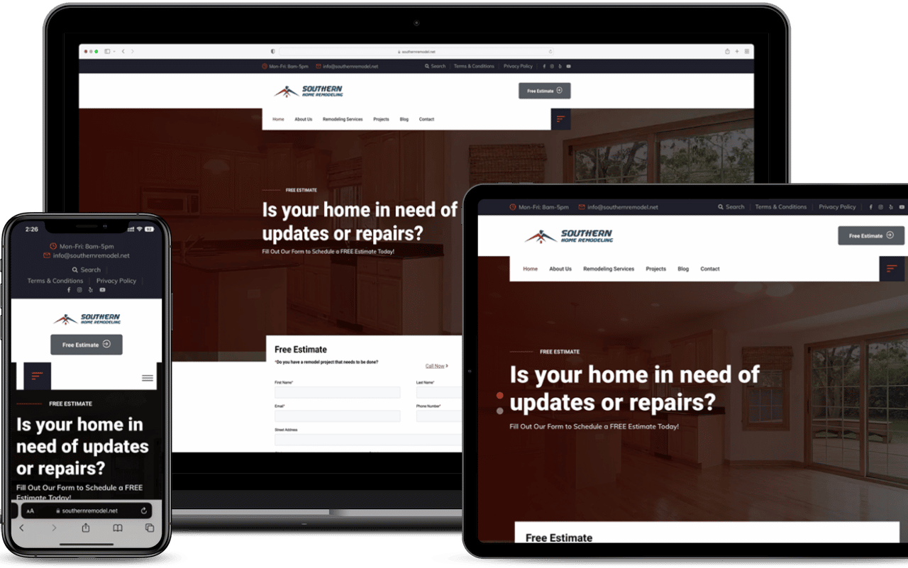 digital devices showing website design for southern home remodeling