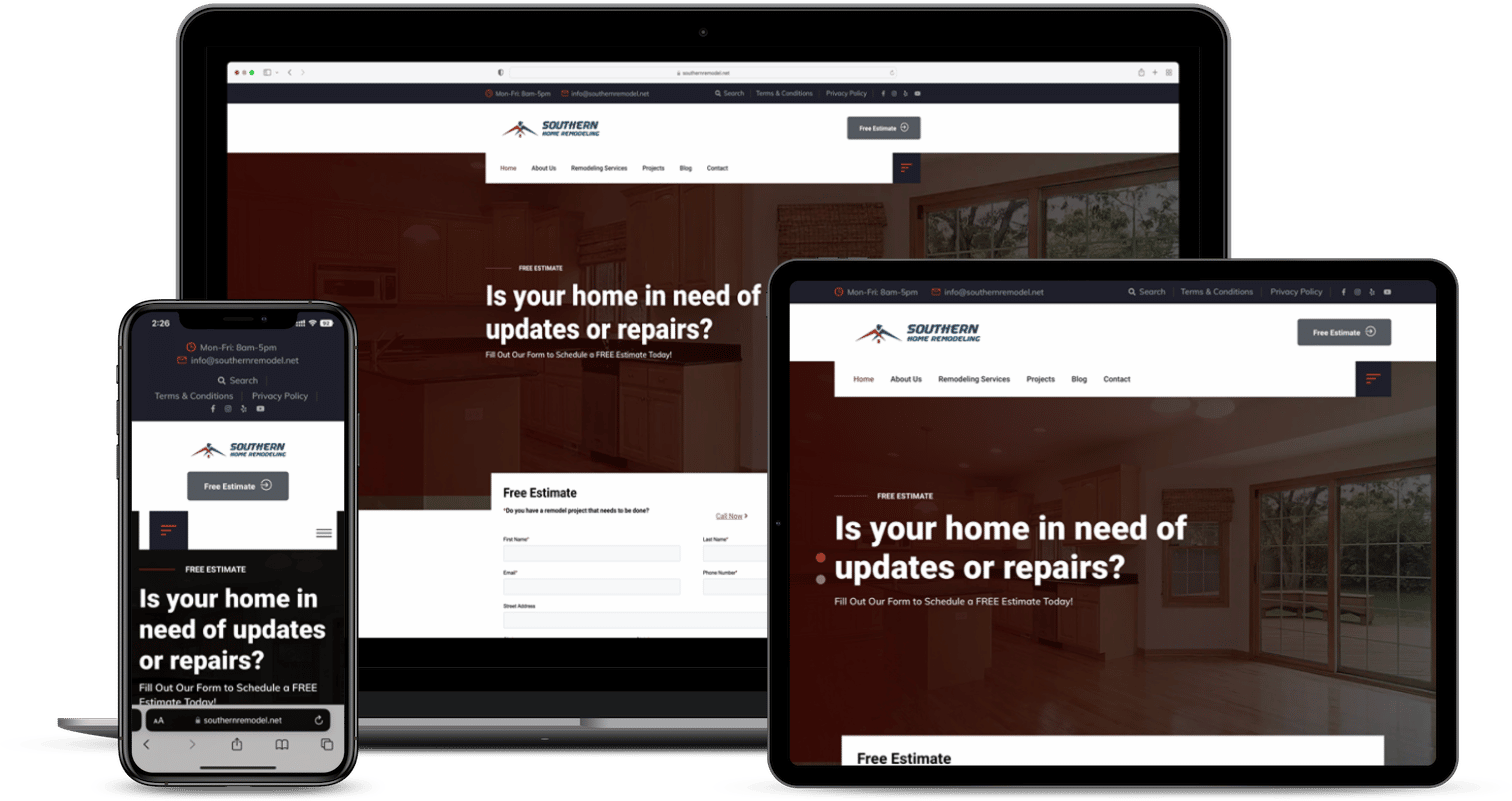 digital devices showing website design for southern home remodeling