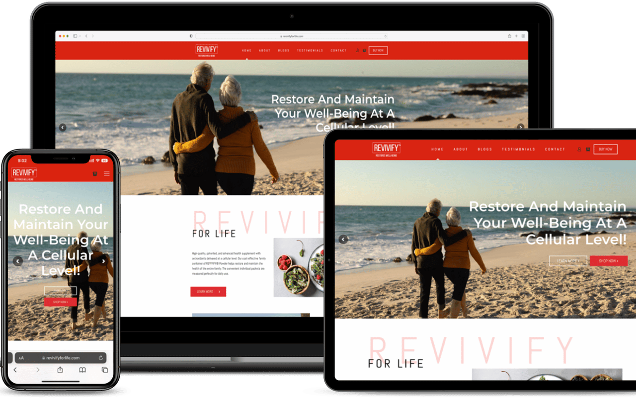 digital devices showing website design for revivify for life