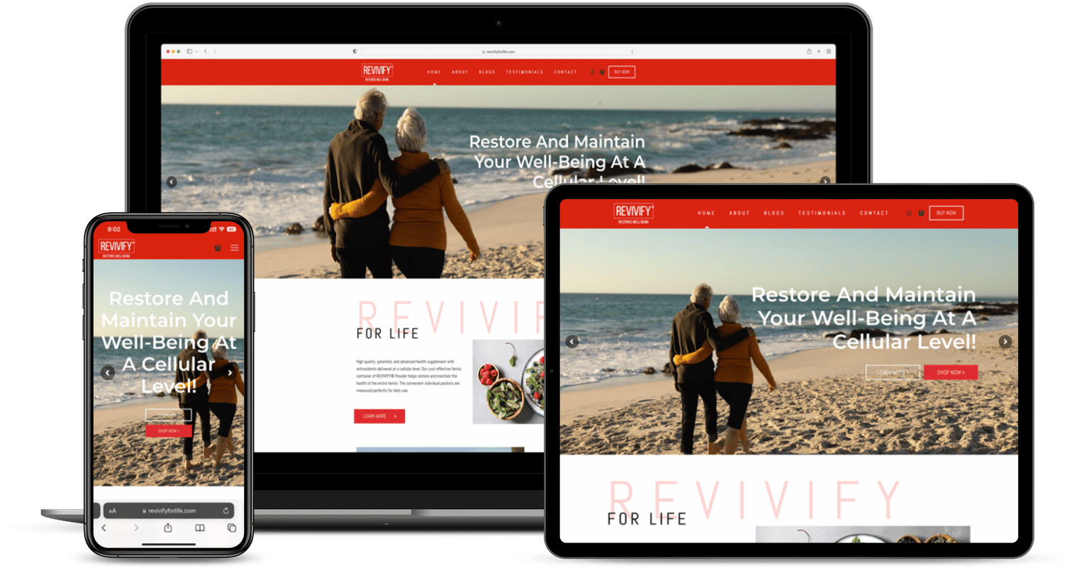 digital devices showing website design for revivify for life
