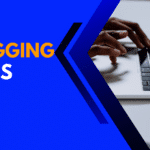 hands typing on a laptop. "Why blogging helps your brand"