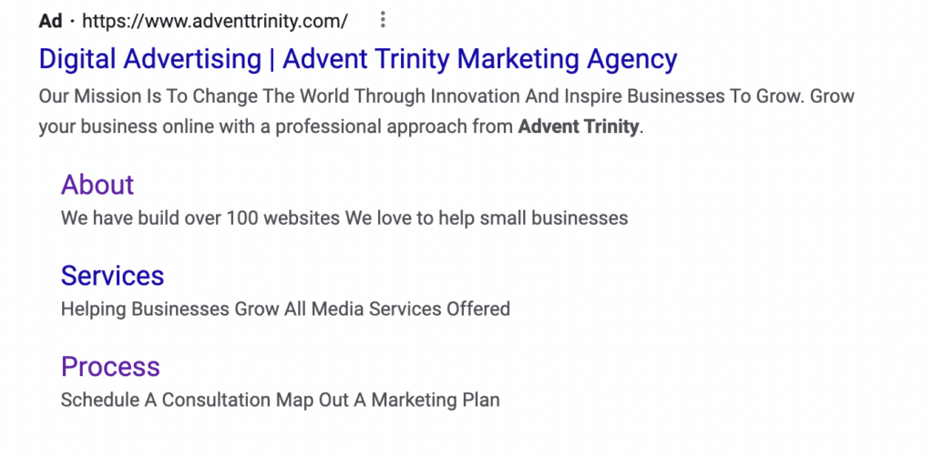 Advent Trinity PPC ad example