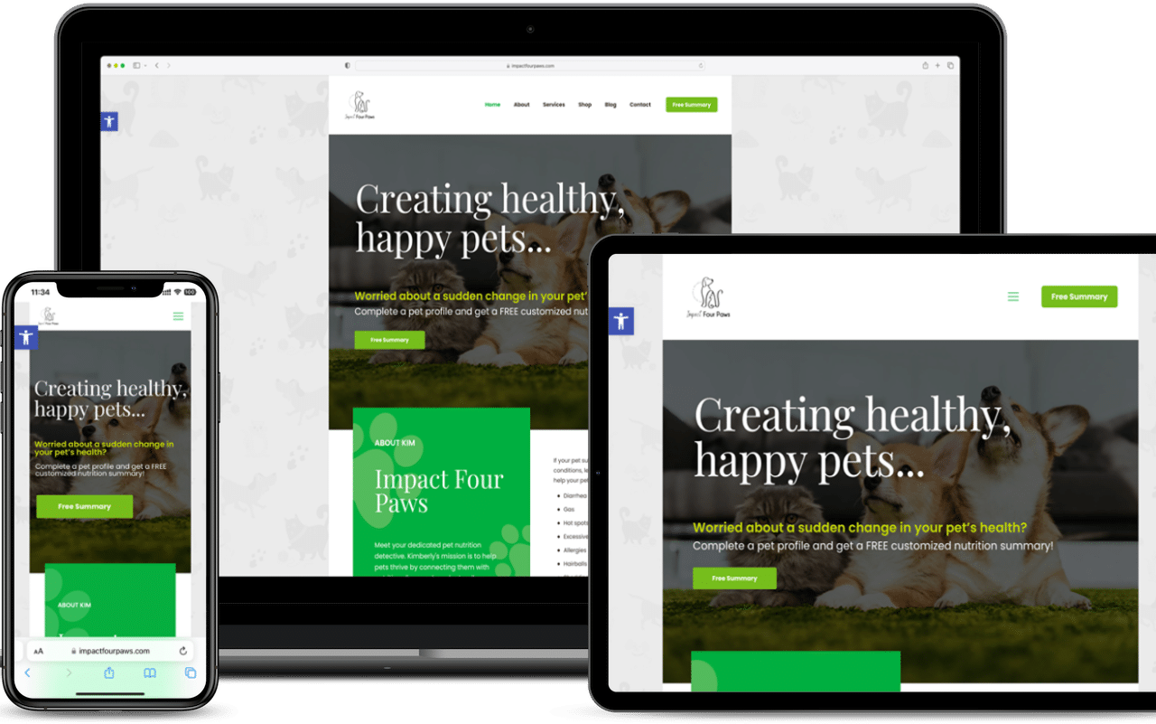impact four paws website displayed on multiple devices in a mockup