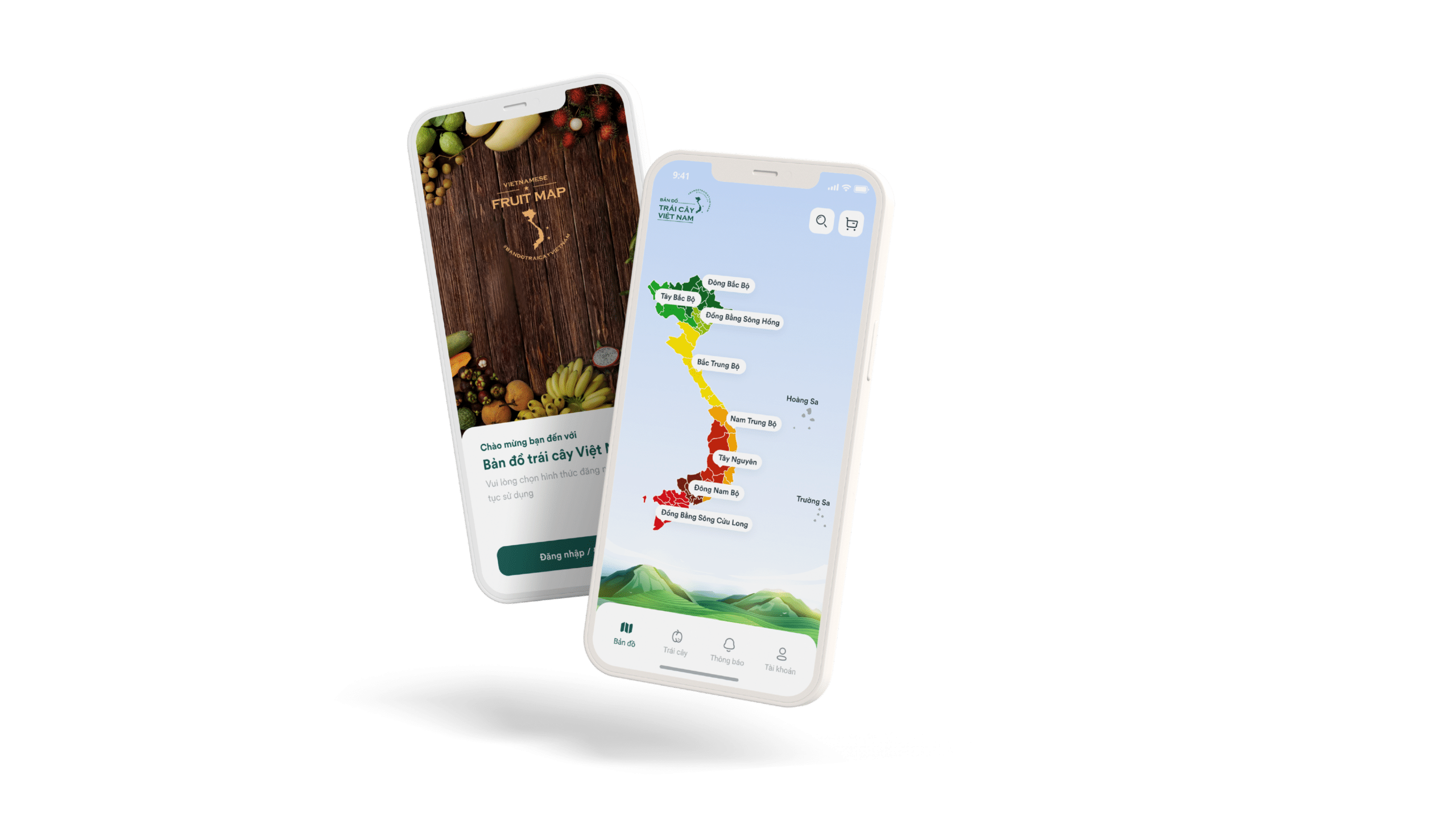 Vietnamese fruit map app in a mockup