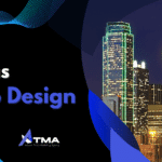 Downtown Dallas at night. "Dallas Web design" Advent trinity marketing agency logo