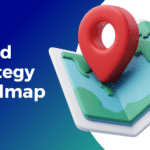 cartoon map with pin. "Brand strategy roadmap"