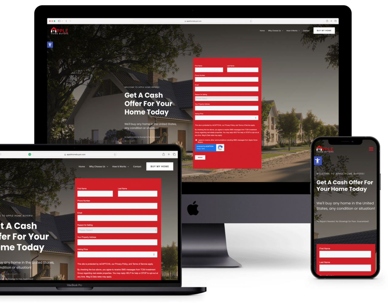 Apple Home Buyers' website on multiple devices at www.applehomebuyer.com