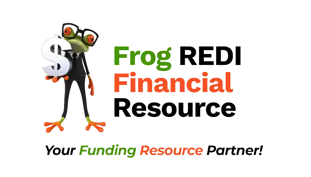 frog redi financial resources logo with frankie the frog