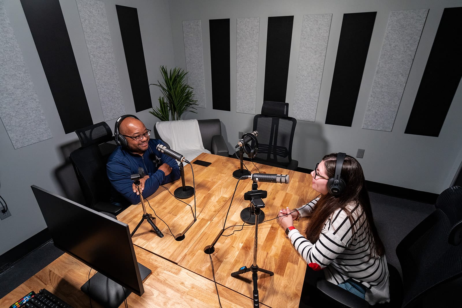 podcast room at nuvodesk being used with advent trinity