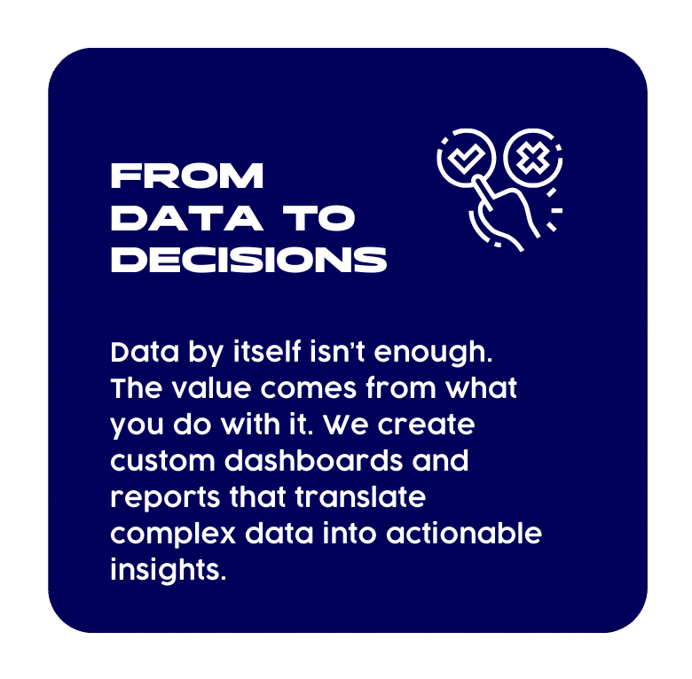 ATMA Blog Graphics - 2025-09-02T153144225 » Advent Trinity Marketing Agency Graphic with the title “From Data to Decisions.” Text explains that raw data isn’t enough; the value comes from creating dashboards and reports that turn complex data into actionable insights.