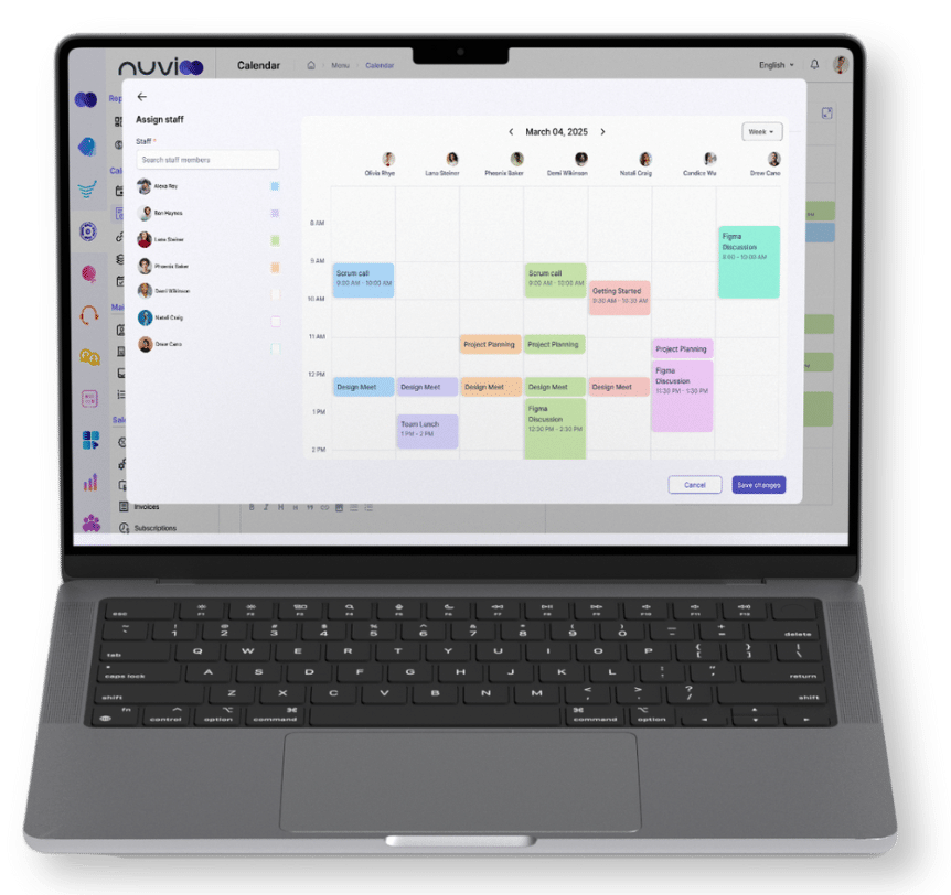 Calendar view with team assignments illustrating UX/UI onboarding design