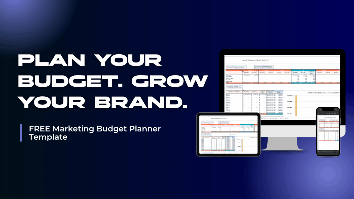 » Advent Trinity Marketing Agency Digital banner with the text “Plan Your Budget. Grow Your Brand.” showing a free marketing budget planner template on desktop, tablet, and mobile screens.