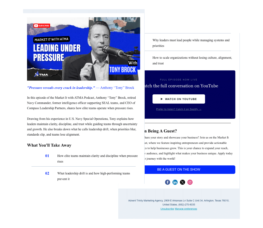 digital marketing services email design promoting podcast episode and content