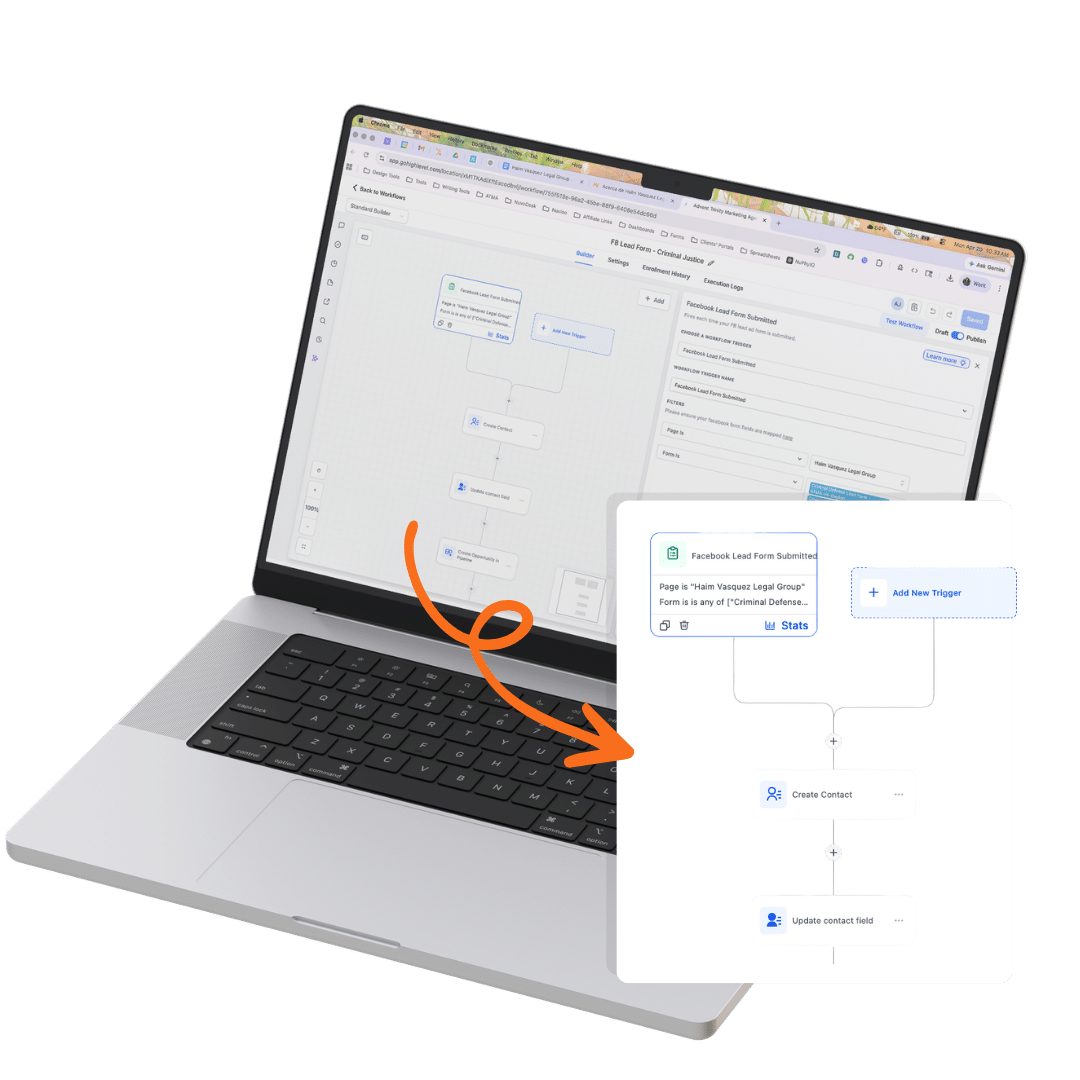 digital marketing systems automation workflow showing CRM lead tracking and follow up process