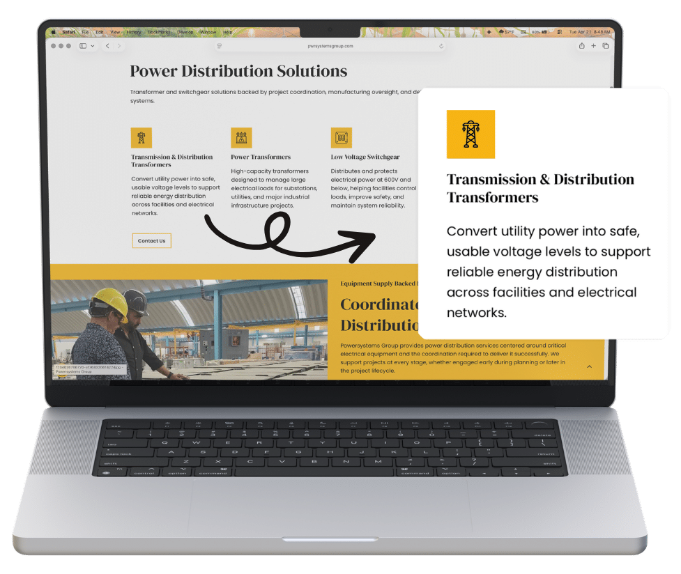 powersystems group case study service page design for power distribution solutions