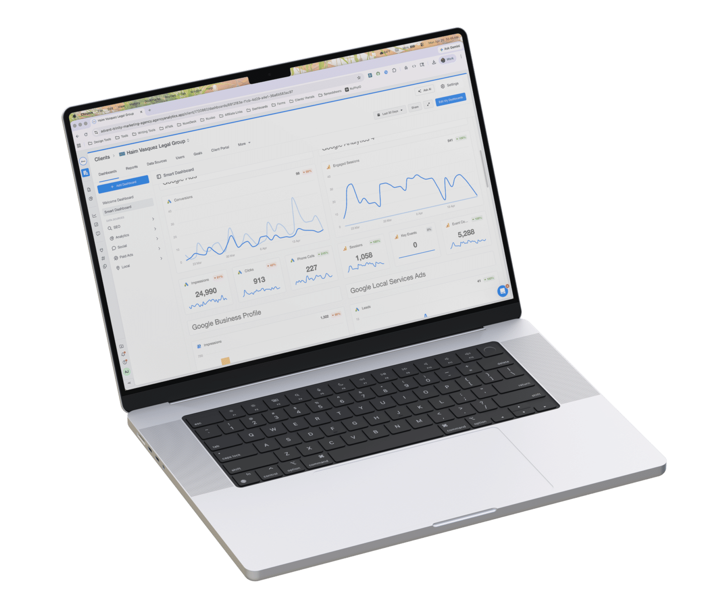 digital marketing systems dashboard showing analytics data and performance metrics on laptop