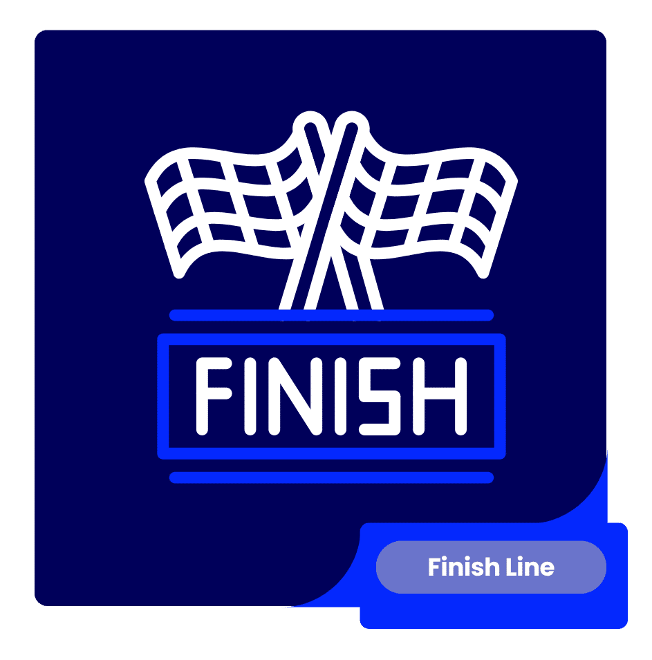 Q4 Strategy finish line illustration with crossed racing flags above a finish sign.